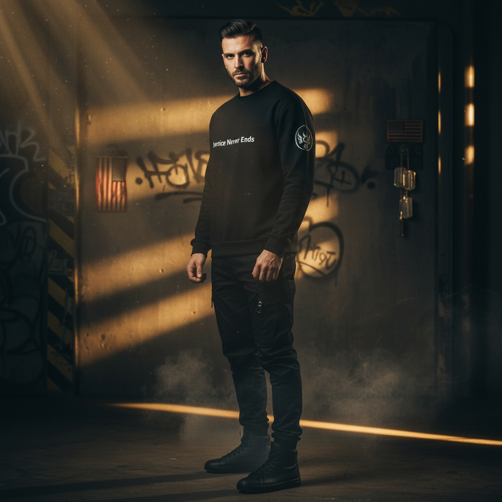 Forged by Service — UNSAYD Service Never Ends sweatshirt