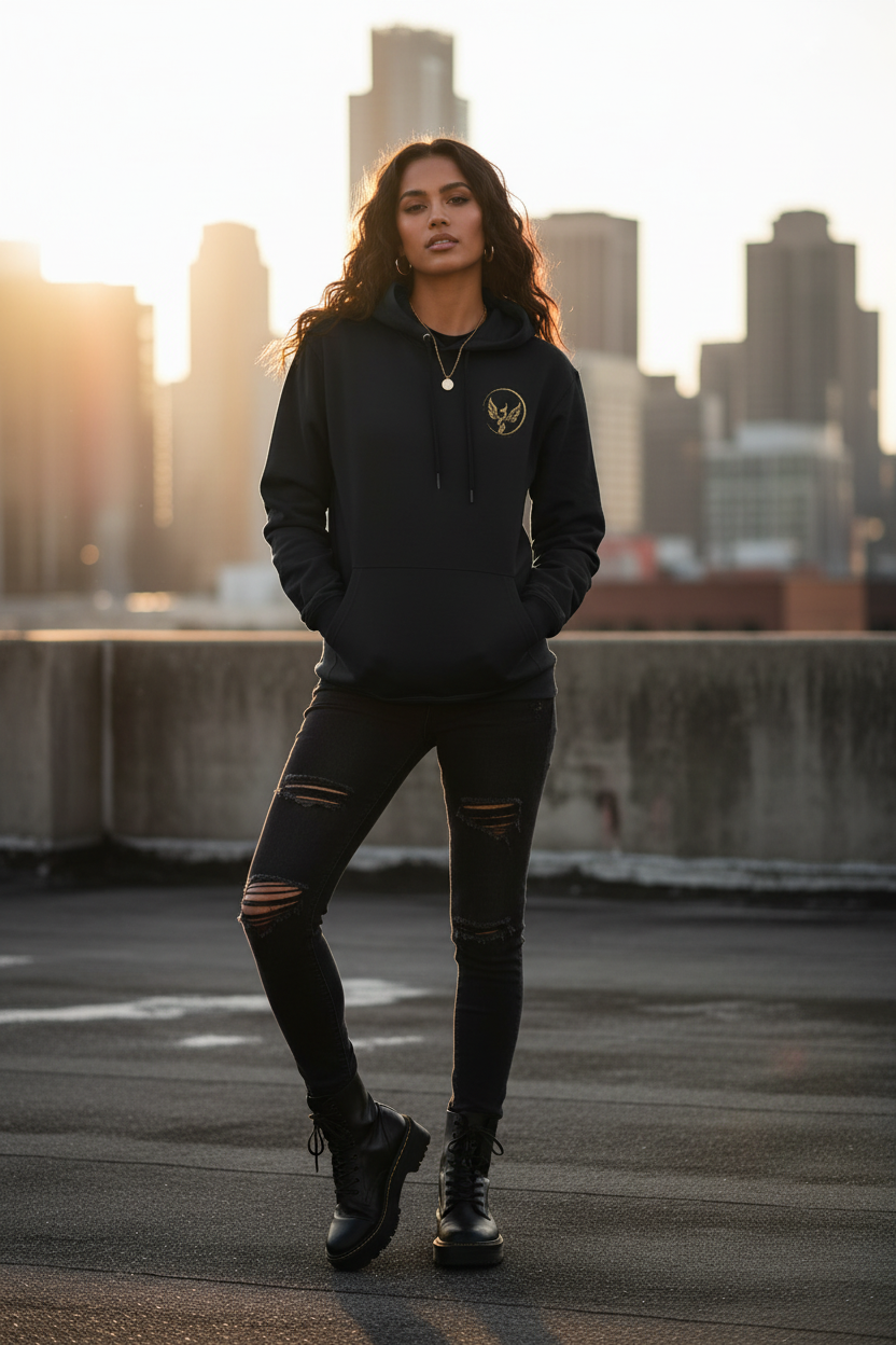 Best of UNSAYD — Gold Phoenix Emblem black hoodie, worn