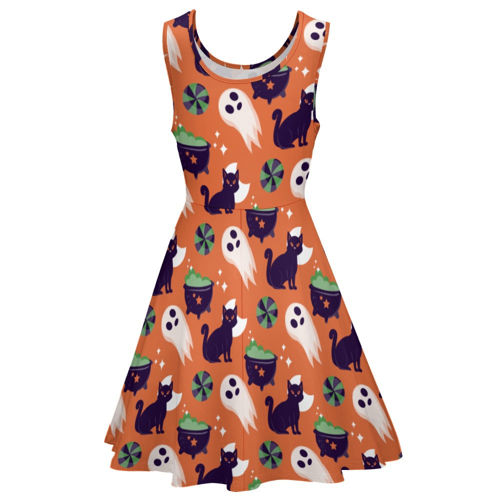 Halloween Print Sleeveless Skater Dress | Women's Fit & Flare | XS–5XL