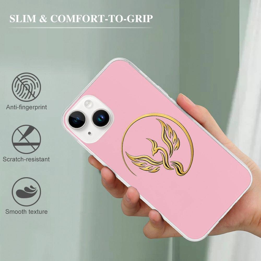 Gold Phoenix Emblem iPhone 15 Case | UNSAYD Resilience Case — Pink