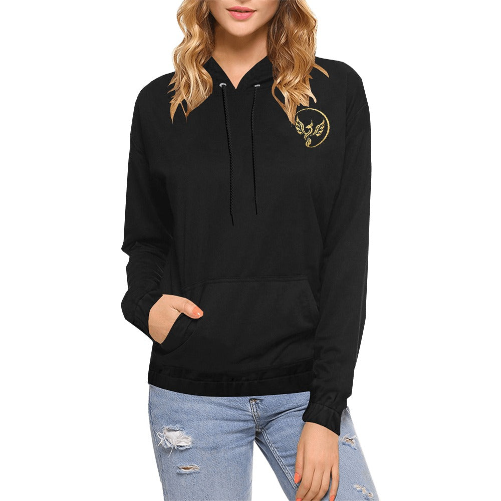 Gold Phoenix Emblem Black Hoodie | Women's Premium Streetwear Pullover | XS–XL