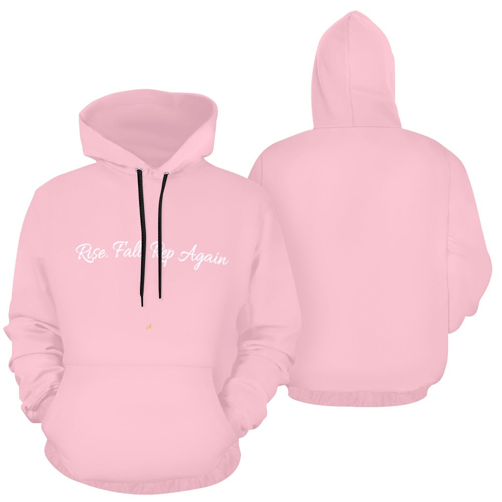 "Rise. Fall. Rep Again." Pink Pullover Hoodie | Women's Motivational Streetwear | XS–XL