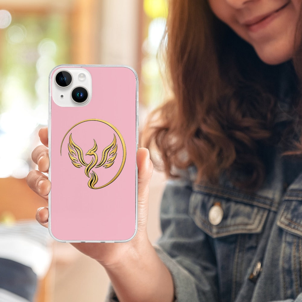 Gold Phoenix Emblem iPhone 15 Case | UNSAYD Resilience Case — Pink