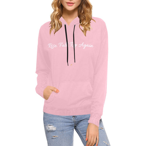 "Rise. Fall. Rep Again." Pink Pullover Hoodie | Women's Motivational Streetwear | XS–XL