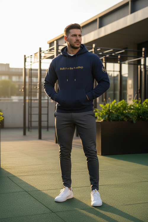 Built For the NextRep Navy Hoodie Lifestyle