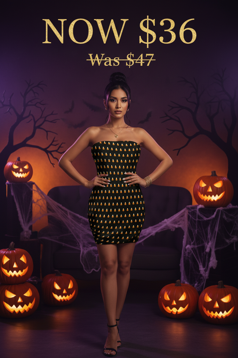 Candy Corn Halloween Bodycon Strapless Dress