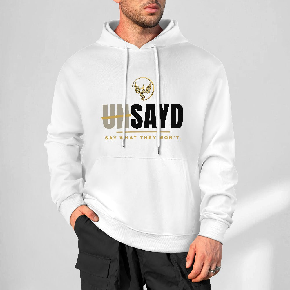 Men's UNSAYD White Cotton Graphic Hoodie