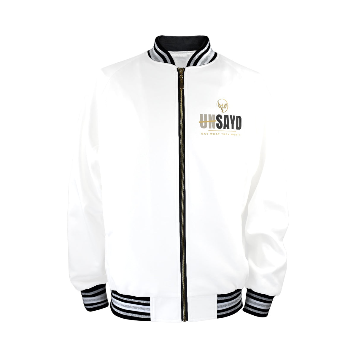 Men's UNSAYD White Striped Trim Bomber Jacket