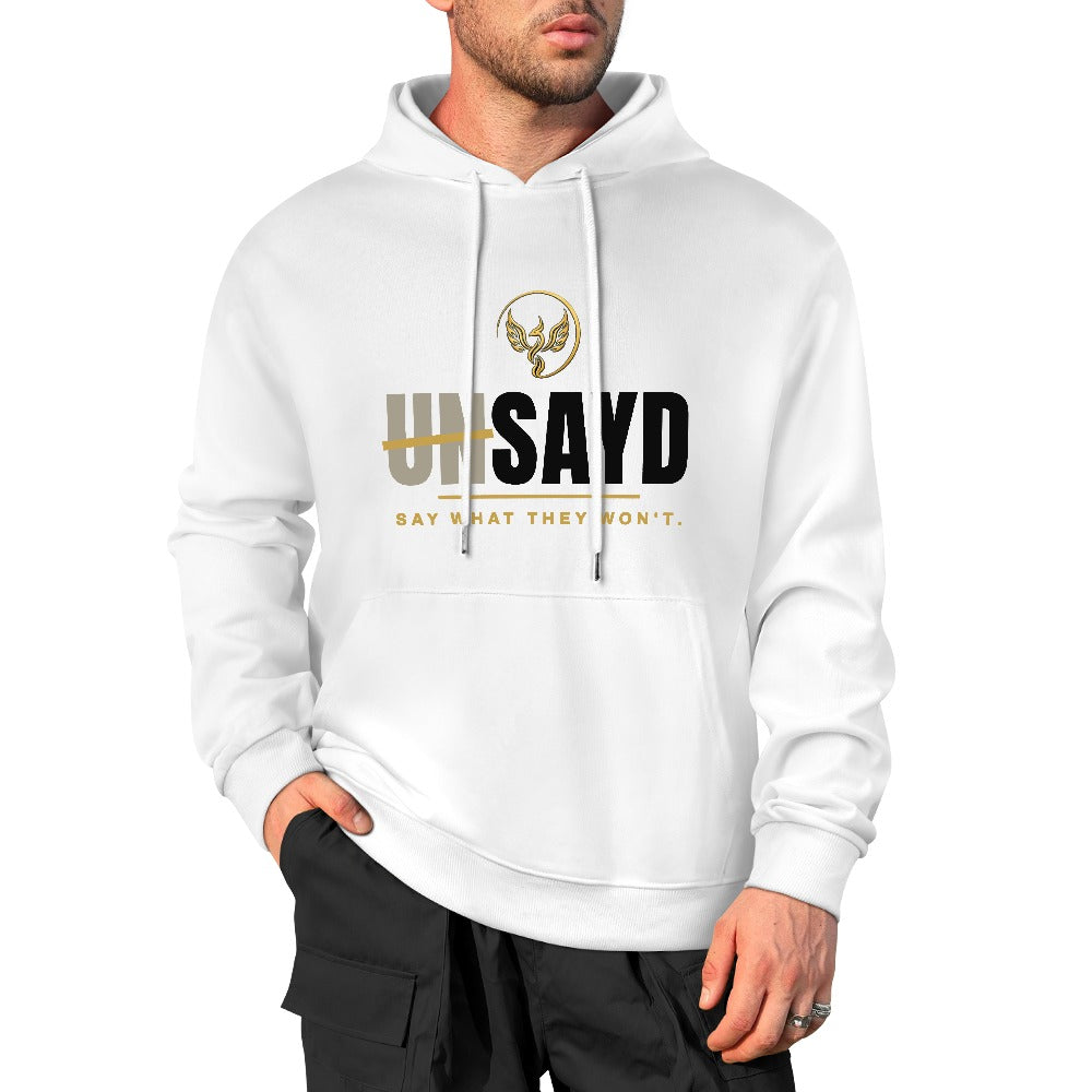 Men's UNSAYD White Cotton Graphic Hoodie