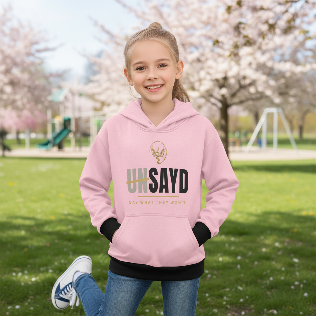 Girls’ pink UNSAYD hoodie lifestyle image