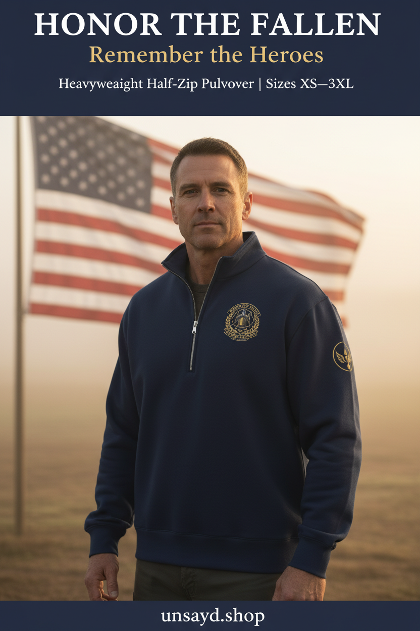 Honor the Fallen Half-Zip - Pinterest Pin
