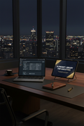 AI Prompt Library for Executives — premium dark desk lifestyle mockup