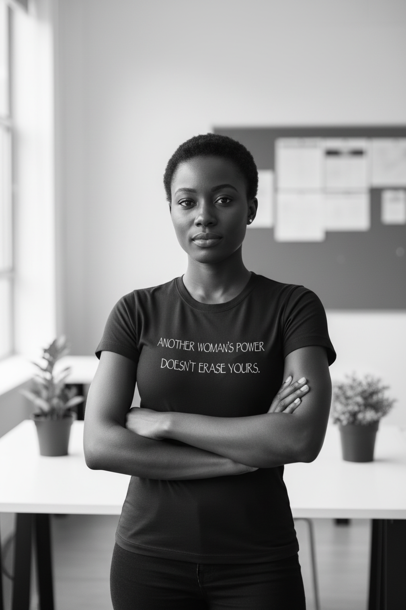 Another Woman's Power Doesn't Erase Yours – Ladies Performance Tee lifestyle Pinterest image