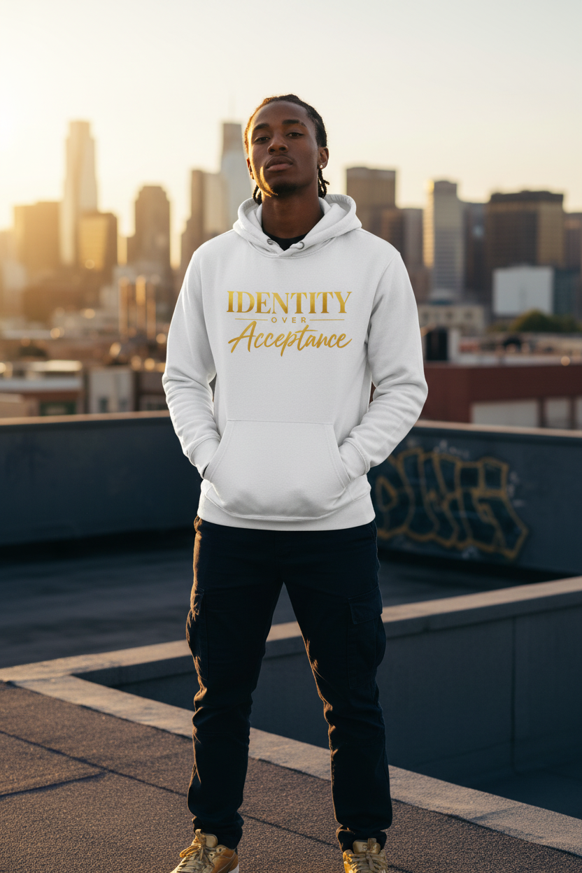 Identity Over Acceptance — Unisex Premium Pullover Hoodie lifestyle Pinterest image