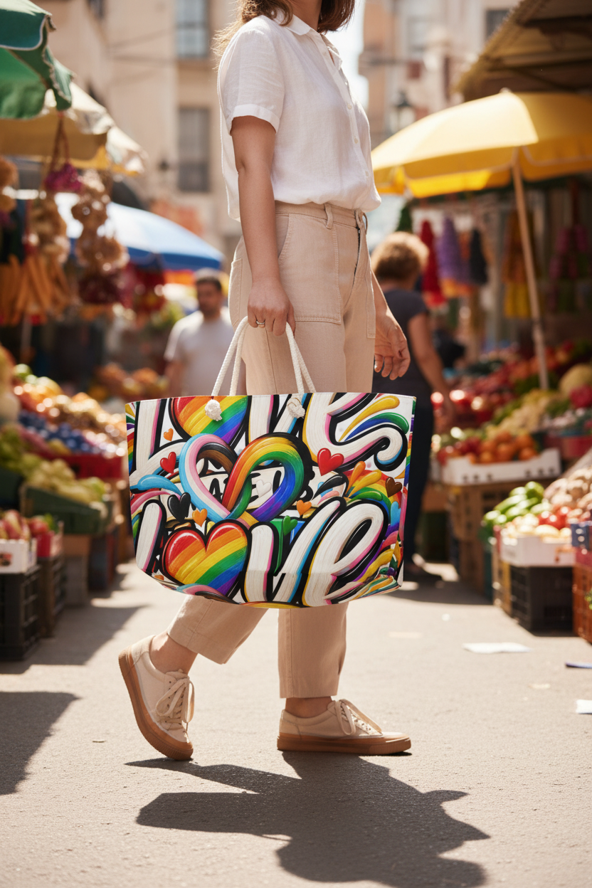 Different Lives. Equal Humanity. – Oversized Weekender Tote Bag lifestyle Pinterest image