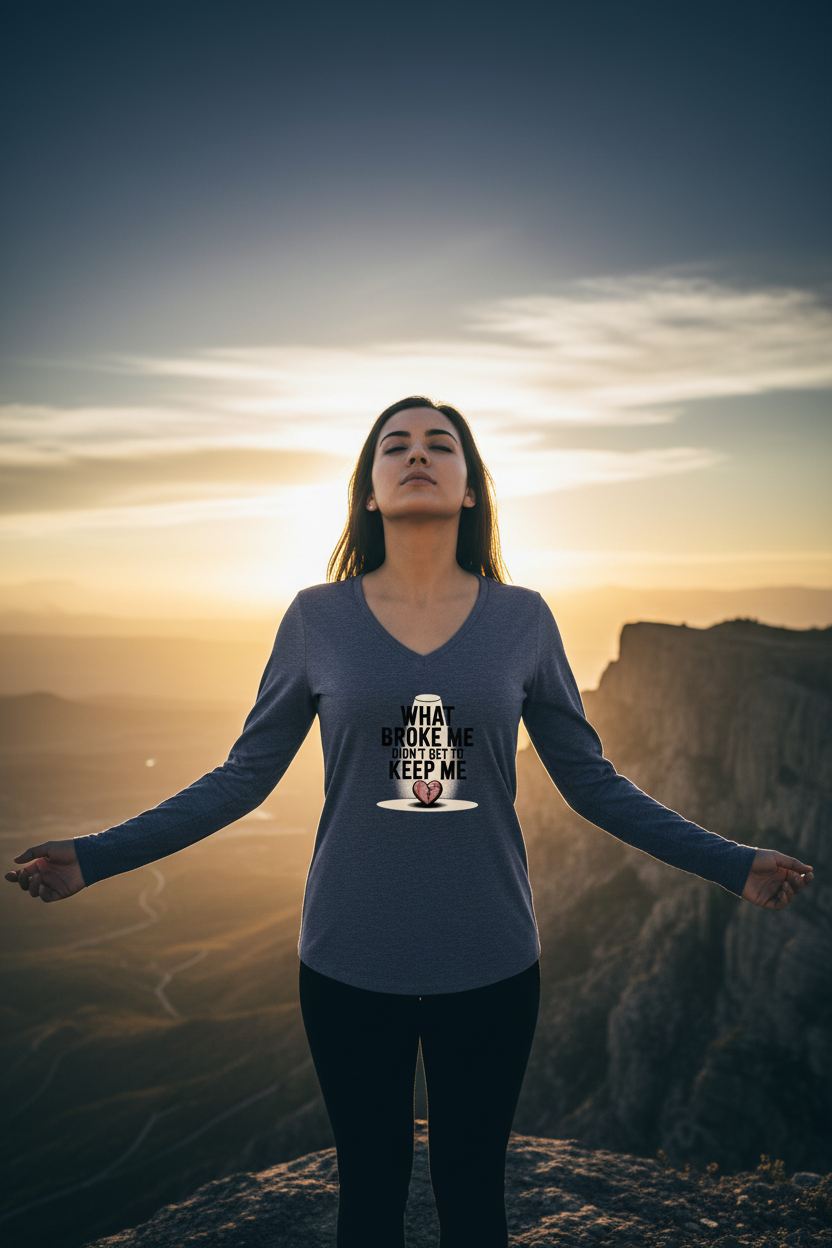 What Broke Me Didn't Get To Keep Me — Women's Long Sleeve Tee lifestyle Pinterest image