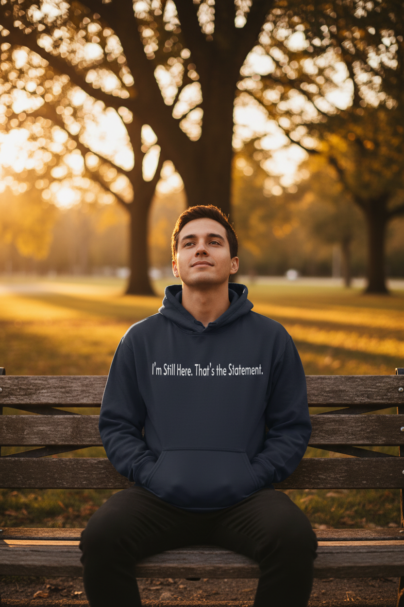 I'm Still Here. That's the Statement. — Healing Hoodie lifestyle Pinterest image