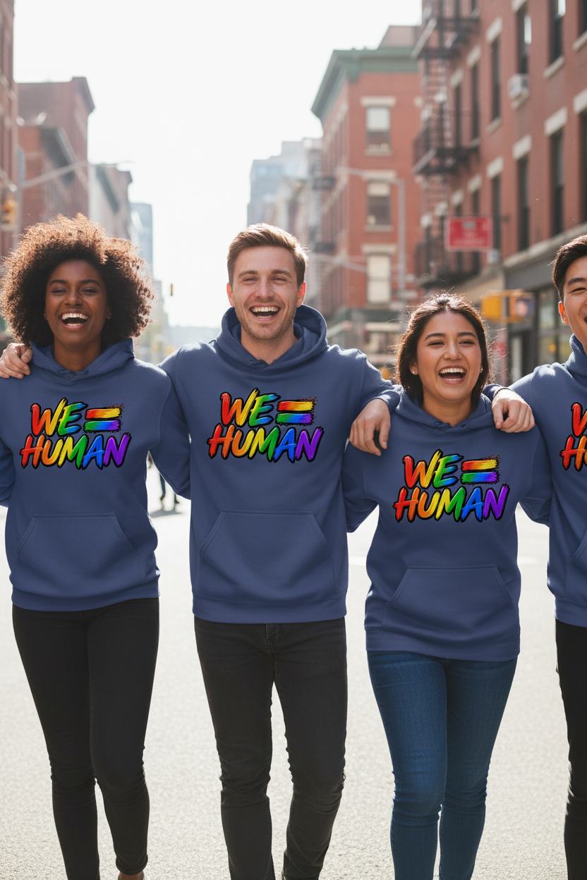We = Human – NextRep Unisex Fleece Hoodie lifestyle Pinterest image