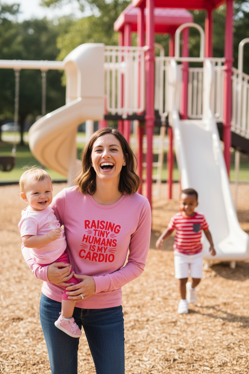 Raising Tiny Humans Is My Cardio — Mom Long Sleeve Tee lifestyle Pinterest image