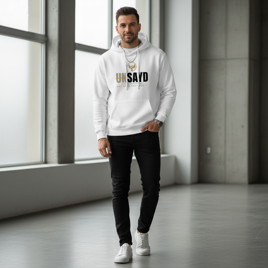 Men’s UNSAYD White Cotton Graphic Hoodie