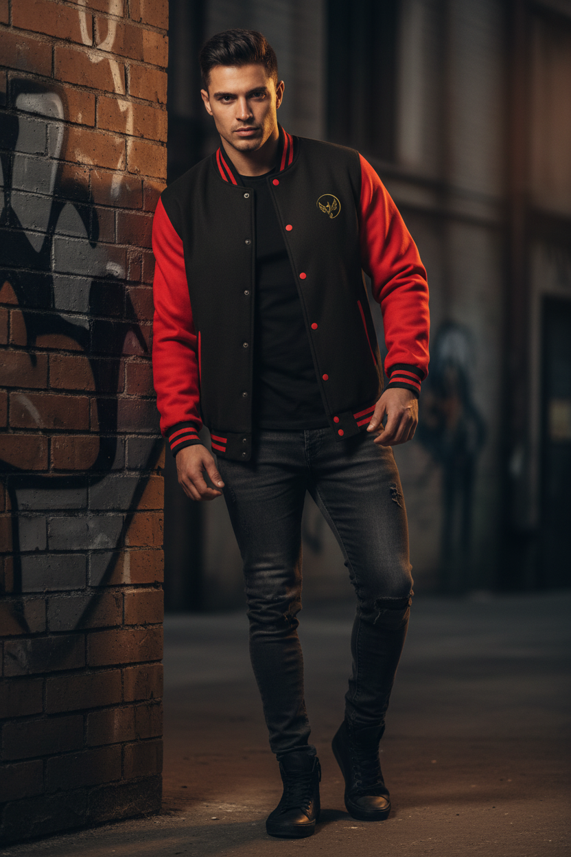 UNSAYD Phoenix Letterman - Jet Black Fire Red Male